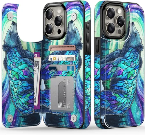 Miniatura 78 de FUNMIKO Funda tipo cartera para iPhone 13 con tarjetero, bloqueo RFID, protección de grado militar y obras de arte impresas con rayos UV, cierre