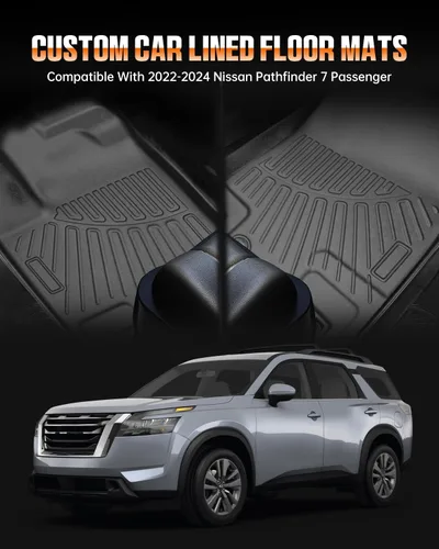 Miniatura 2 de Alfombrillas de suelo y maletero SHINJEW compatibles con Nissan Pathfinder 2022-2024 2025 (modelos de 7 pasajeros), revestimientos de piso de TPE
