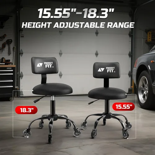 Miniatura 3 de Taburete Rodante de Taller con Ruedas, Silla de Garaje para Mecánicos con Altura Ajustable 39.5-46.5 cm, Asiento Giratório Resistente para Garaje
