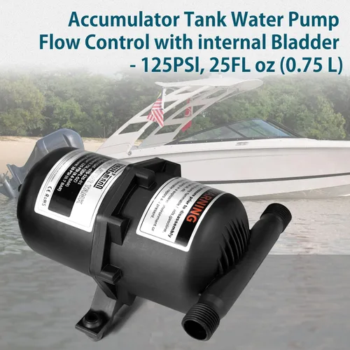 Miniatura 3 de WASSERMANN Tanque acumulador prepresurizado, 25.3 oz (0.75L) 125 PSI Bomba de agua Control de flujo con bomba interna reducida de vejiga, apto