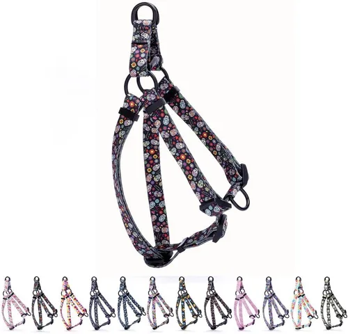 Miniatura 10 de Arnés para perro hembra, bonito patrón geométrico de triángulos geométricos, hebilla de liberación rápida, cuello halter ajustable para perros