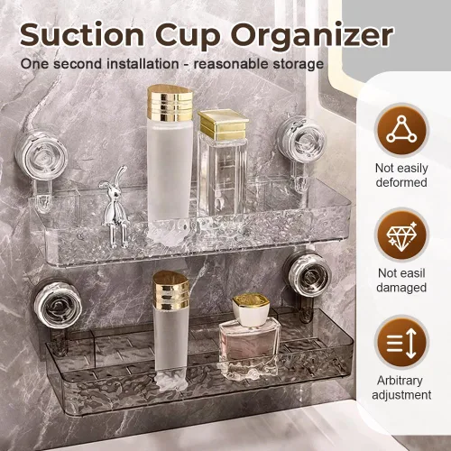 Miniatura 4 de PUSKIU Organizador de ducha con ventosa 2025, estilo de lujo, ligero, con patrón glaciar, estante multifuncional para duchas de baño, cesta