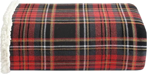 Eddie Bauer - Manta, ropa de cama reversible de sherpa súper suave y forro polar cepillado, mantas para sofá, ideal para descansar (rojo tartán de