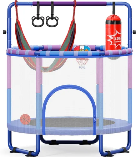 Yohood - Cama elástica de 55 pulgadas para niños con recinto, trampolín para niños pequeños de 6 en 1 para interiores y exteriores, tubo completo
