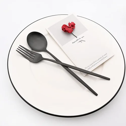 Miniatura 6 de Juego de cubiertos de 24 piezas con acabado mate, cubiertos básicos de acero inoxidable 18/0 para el hogar, cocina, boda, fiesta y restaurante, Negro