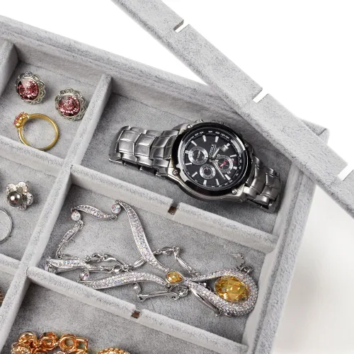 Miniatura 6 de Oirlv - Bandejas de terciopelo apilables para joyas organizador de joyas bandejas de almacenamiento