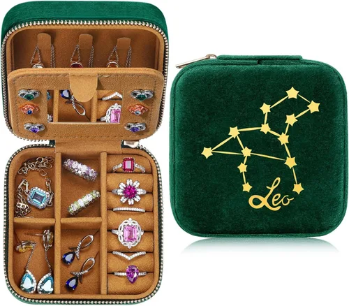 Leo Regalos para mujeres y niñas, joyero de viaje Regalos de cumpleaños Leo para mujeres, joyero organizador de joyas de viaje, caja de joyería