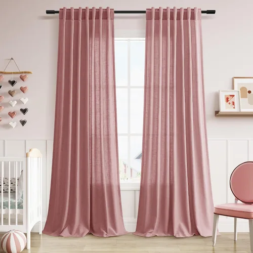 Miniatura 46 de Aersas Aqua Green Linen Curtains 84 Inches Long 2 Panels Set Back Tab Rod Pocket Living Room Curtain Farmhouse Rustic Light Filtering Hook Drapes