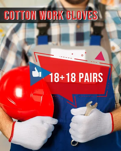 Miniatura 4 de SATINIOR 36 pares de guantes de trabajo de mano, forro de algodón blanco, guantes de seguridad para barbacoa, forro para hombres y mujeres, Borde