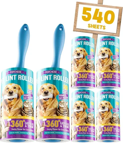 Miniatura 9 de POPCHOSE Rodillos de pelusa para pelo de mascotas extra pegajosos, 600 hojas extra pegajosos para pelo de mascotas, 3 asas y 6 rollos adhesivos