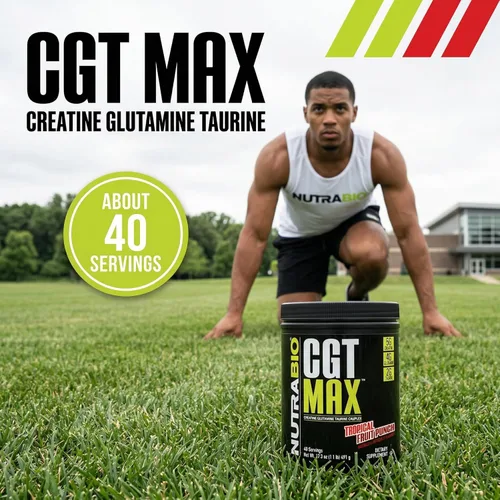 Miniatura 3 de NutraBio Polvo CGT-MAX - Creatina, glutamina y taurina para apoyar la recuperación muscular y la fuerza - 40 porciones - Ponche de frutas