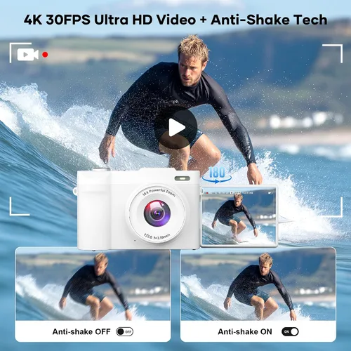 Miniatura 3 de Cámara digital 4K para fotografía, pequeña cámara de videoblogs con pantalla giratoria para YouTube, zoom 16X de 50MP, cámaras de viaje portátiles