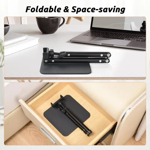 Miniatura 7 de UTEBIT Soporte para iPad para escritorio, giratorio de 360°, soporte de teléfono ajustable de 9.5 a 16.5 pulgadas de altura para escritorio, Negro
