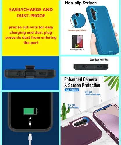 Miniatura 3 de Funda para Samsung Galaxy A14 5G, A14 5G resistente, [protección de grado militar] [a prueba de golpes] [a prueba de caídas] [a prueba de polvo]