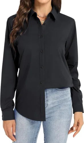 Miniatura 3 de Camisas de vestir para mujer, de manga larga, con botones, formales, sin arrugas, lisas, para trabajo, negocios, oficina, tops básicos