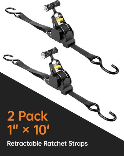 Miniatura 6 de Tomorotec Correas de trinquete retráctiles, amarres resistentes de 1 pulgada x 10 pies para camión, liberación rápida y diseño telescópico, carga
