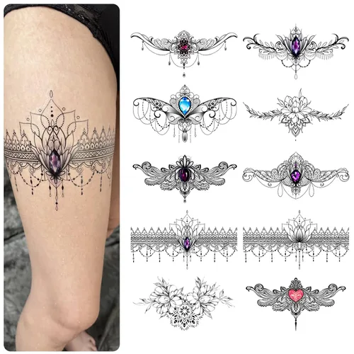 Roarhowl Tatuajes de encaje, juego de tatuajes temporales sexy grande, tatuajes temporales para mujeres, vientre, espalda, cintura, muslo, arte