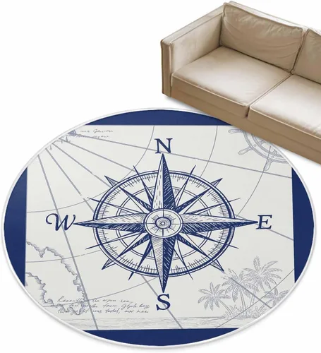 Alfombra redonda de brújula náutica de 6 pies, lavable para dormitorio, cocina, baño, sala de estar, comedor, lavandería, área+alfombra, alfombra