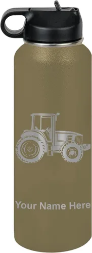 Miniatura 10 de LaserGram Botella de agua personalizada, tractor agrícola, acero inoxidable de doble pared aislada al vacío con popote superior, regalo grabado