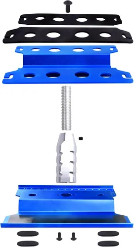 Miniatura 6 de Soporte de trabajo para auto a control remoto, estación de trabajo de reparación de aluminio, rotación de 360 grados, inferior con bandeja de Azul