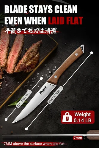 Miniatura 6 de Juego de cuchillos para carne Huusk de 6 con organizador de cajones - Juego de 4.5 pulgadas de cuchillos para carne japoneses serrados con bloque