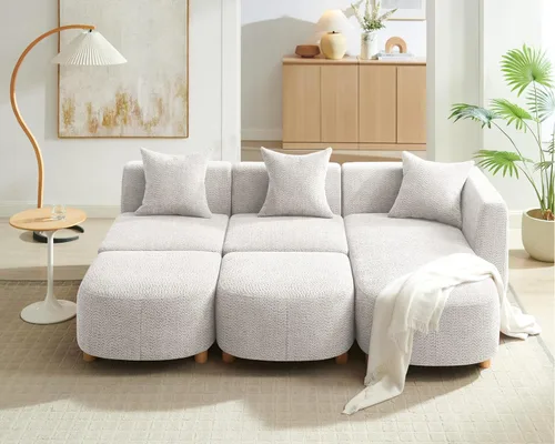 Miniatura 3 de VANOMi 279 cm Sofá modular seccional con 3 almohadas, cómodo sofá de chenilla en nube convertible de 5 plazas con reposapiés, sofás seccional