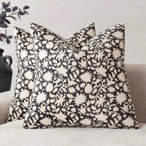 Miniatura 15 de Foindtower - Juego de 2 fundas de almohada decorativas con flores neutras estilo farmhouse, fundas de almohada boho para sofá, sofá cama
