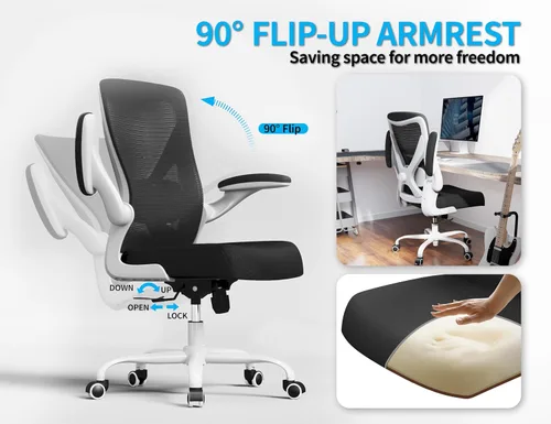 Miniatura 3 de Silla de oficina ergonómica, sillas de escritorio para computadora cómodas, silla de juegos de respaldo alto de malla con soporte lumbar ajustable