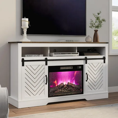 Miniatura 11 de RoyalCraft Soporte de TV con Chimenea Estilo Granja para TV de más de 65 pulgadas, Centro de Entretenimiento con Chimenea Eléctrica de 23