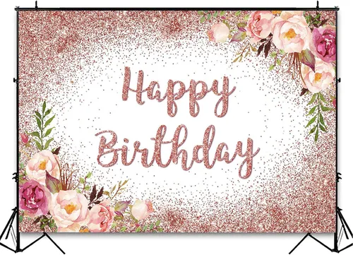 Miniatura 4 de Avezano Telón de fondo de cumpleaños de oro rosa para niñas y mujeres, fiesta de feliz cumpleaños, fondo de fotografía, color rosa, floral, oro