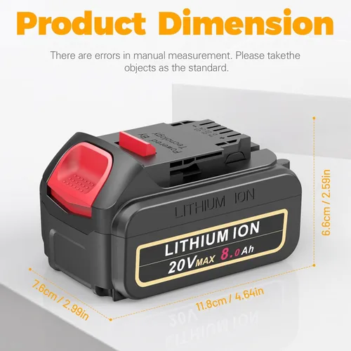 Miniatura 8 de Labtec Paquete de 2 baterías de repuesto de 8.0Ah 20V Max compatibles con herramientas Dewalt 20V XR, reemplazo DCB206 DCB200 DCB204 DCB201 DCB207