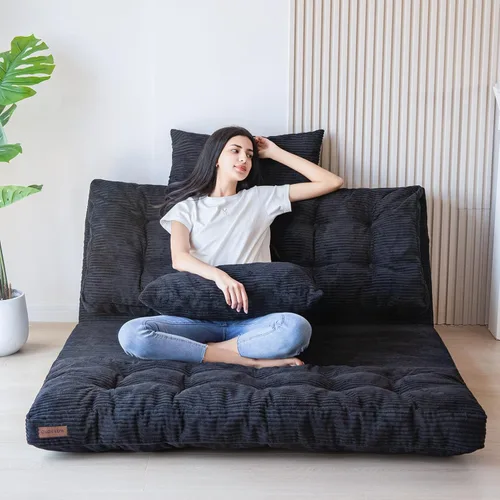 MAXYOYO Sofá cama plegable, puf copetudo con almohadas, sofá de suelo para adultos, sofá de piso extra grueso y largo, sofá individual para Negro