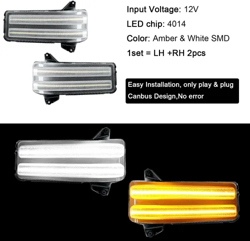 Miniatura 3 de ROCCS Luz de señal de giro secuencial ámbar con interruptor de retroceso LED para espejo lateral de remolque, luz DRL blanca de estacionamiento