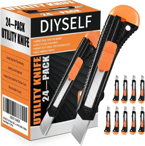Miniatura 7 de DIYSELF Juego de 12 cortadores de caja, cuchillo utilitario desechable, cortador de caja retráctil para oficina, tienda, almacén, cuchillos