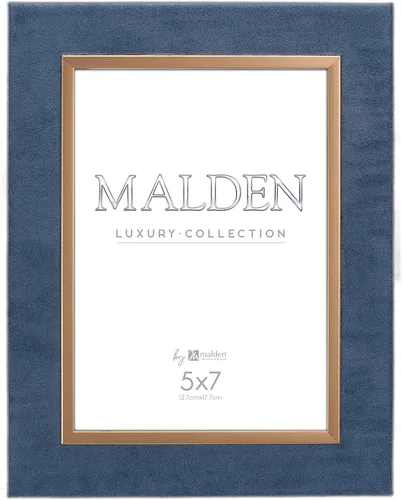 Malden International Designs - Marco de fotos de gamuza verde azulado de 5 x 7 pulgadas, color dorado y azul