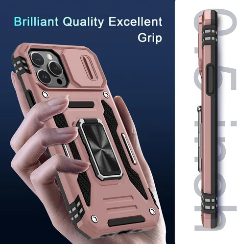Miniatura 163 de DEERLAMN Funda para iPhone Xs Max con funda deslizante para cámara + protector de pantalla, soporte giratorio de anillo de grado militar a prueba