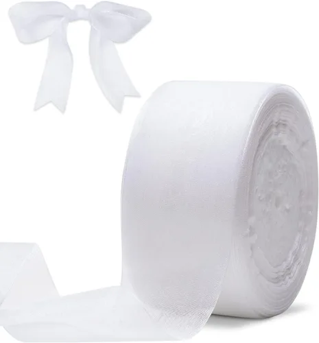 Miniatura 16 de Cinta de organza roja para envolver regalos, cinta transparente brillante de 2 pulgadas para ramos, bodas, festivales, 50 yardas cada rollo