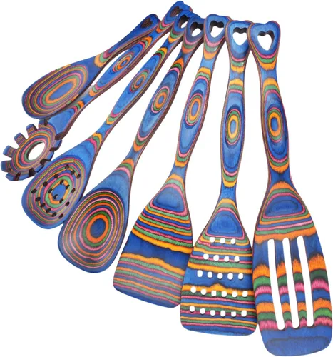 Miniatura 10 de Gudamaye Pakkawood - Utensilios de cocina de madera de 7 piezas, cucharas de madera para cocinar, utensilios de cocina de madera de Pakkawood