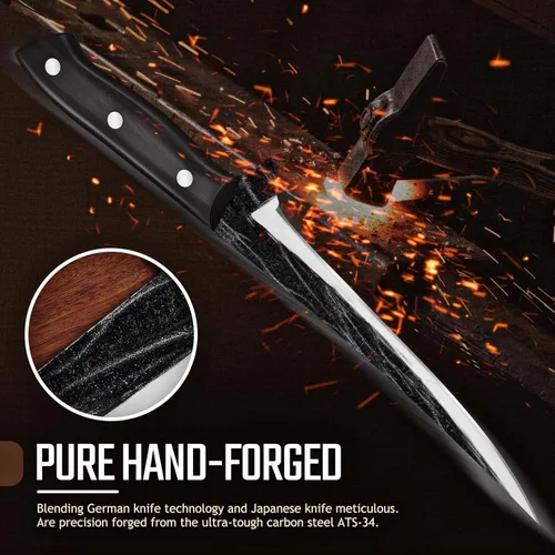 Miniatura 3 de Huusk Cuchillo de filete de pescado con funda – Cuchillos de deshuesado forjados a mano de 7 pulgadas para recortar carne, cuchillos japoneses