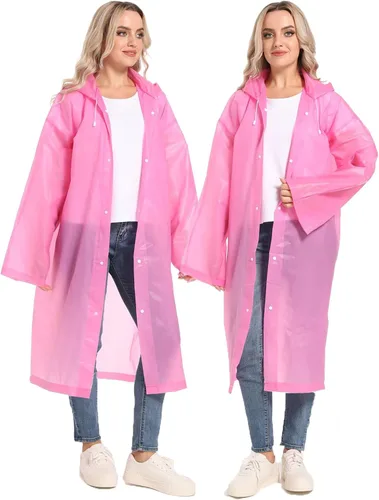 Miniatura 13 de 2 piezas de ponchos de lluvia reutilizables para adultos, abrigos de lluvia para adultos, chaquetas de lluvia, impermeables para hombres y mujeres