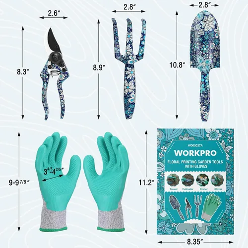 Miniatura 2 de WORKPRO Juego de herramientas de jardín de aluminio, 4 piezas de herramientas de jardín de mano resistentes con caja que incluye paleta, rastrillo