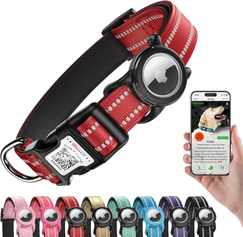 Miniatura 11 de Collar de perro Airtag con código QR, collar reflectante para perro con soporte Airtag, acolchado suave y hebilla de bloqueo de seguridad ajustable
