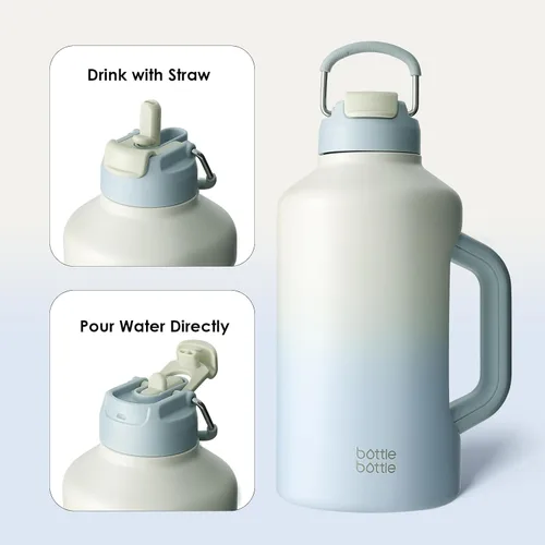 Miniatura 3 de BOTTLE BOTTLE Botella de Agua Aislada de 64 oz con Pajita y Tapa de Doble Uso Botella de Agua de Acero Inoxidable con Mango Vacuum para Ejercicio