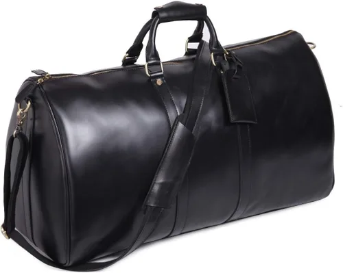 Miniatura 8 de Leathario Bolsa de viaje de cuero genuino para el fin de semana de la noche para los hombres, equipaje de mano, Negro-S, Pequeña, Vintage