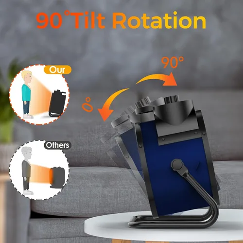 Miniatura 3 de Calentador de ambiente eléctrico de 1500 W con ángulo ajustable de 90°, protección contra sobrecalentamiento, calentador para garaje, oficina, uso