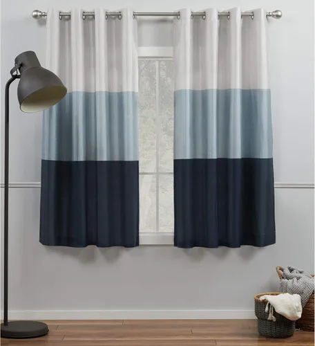 Miniatura 22 de Par de paneles de cortinas Exclusive Home Chateau a rayas de seda sintética con ojales en la parte superior, 54 x 84 pulgadas, Azul Verde Verde