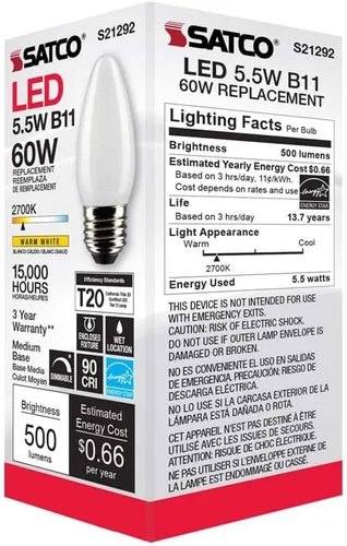 Miniatura 8 de Satco S21292 5.5B11/LED/927/FR/120V/E26-paquete de 6
