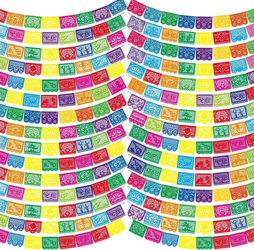 Kinlop 20 pancartas de fiesta mexicana de 15 pies para fiesta de papel picado a granel Cinco de Mayo, banderas de Día de los Muertos Día de los