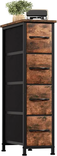 Miniatura 10 de Somdot - Cómoda estrecha con 4 cajones, cómoda delgada con cajones de tela extraíbles para armario, espacios pequeños, baño, dormitorio, lavandería