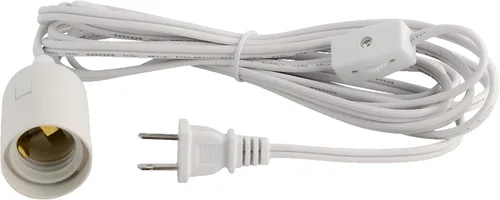 ABI E26 Enchufe adaptador para foco de luz a enchufe de 2 puntas, tipo americano, a corriente alterna, con apagador On/Off, con cable de 12 pies.